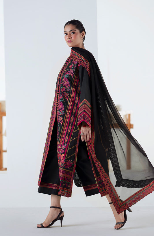 Noore by Freesia Embroidered Khaddar Unstitched 3 Piece Suit - PANRA - FSU5677 - FS25NRE - Black - Winter Collection