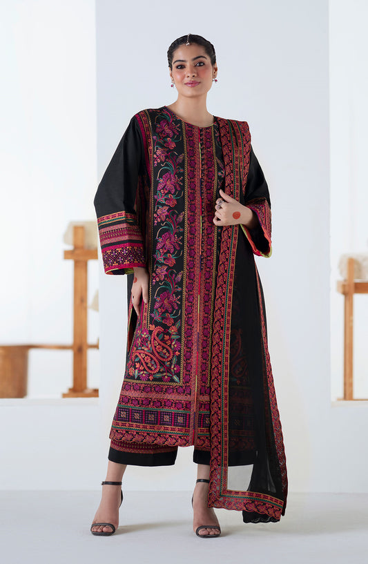 Noore by Freesia Embroidered Khaddar Unstitched 3 Piece Suit - PANRA - FSU5677 - FS25NRE - Black - Winter Collection