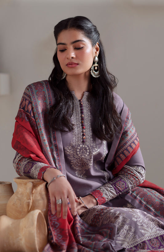 Noore by Freesia Embroidered Khaddar Unstitched 3 Piece Suit - ZALAAN - FSU5672 - FS25NRE - Pewter - Winter Collection