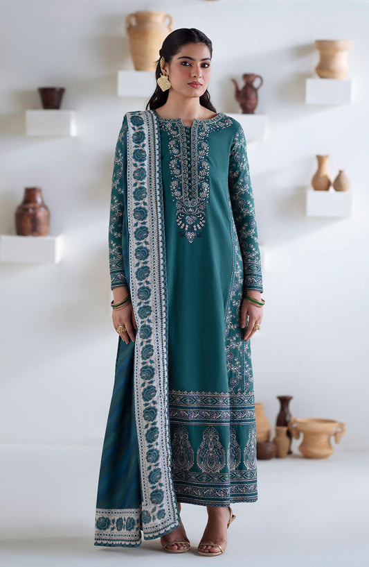Noore by Freesia Embroidered Khaddar Unstitched 3 Piece Suit - SERINA - FSU5675 - FS25NRE - Green - Winter Collection