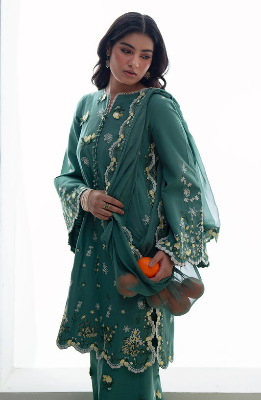 Noore by Freesia Embroidered Khaddar Unstitched 3 Piece Suit - TABANA - FSU5676 - FS25NRE - Jungle Green - Winter Collection