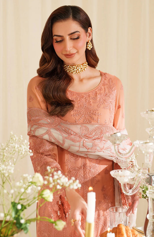 Noore by Imrozia Embroidered Chiffon Unstitched 3 Piece Suit - M-92 EIRS - IMP25NOR - Peach - Festive Collection