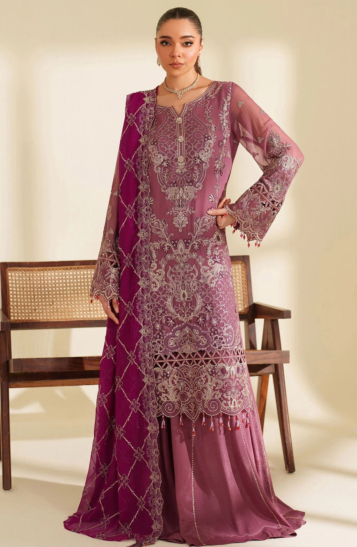 Noore by Imrozia Embroidered Chiffon Unstitched 3 Piece Suit - M-97 SYLVI - IMP25NOR - Purple - Festive Collection