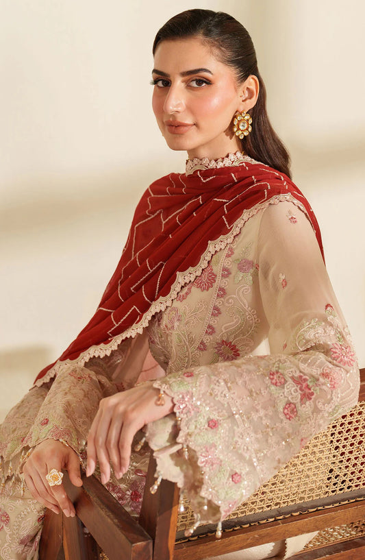 Noore by Imrozia Embroidered Chiffon Unstitched 3 Piece Suit - M-98 ZYNE - IMP25NOR - Fawn - Festive Collection