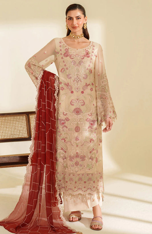 Noore by Imrozia Embroidered Chiffon Unstitched 3 Piece Suit - M-98 ZYNE - IMP25NOR - Fawn - Festive Collection
