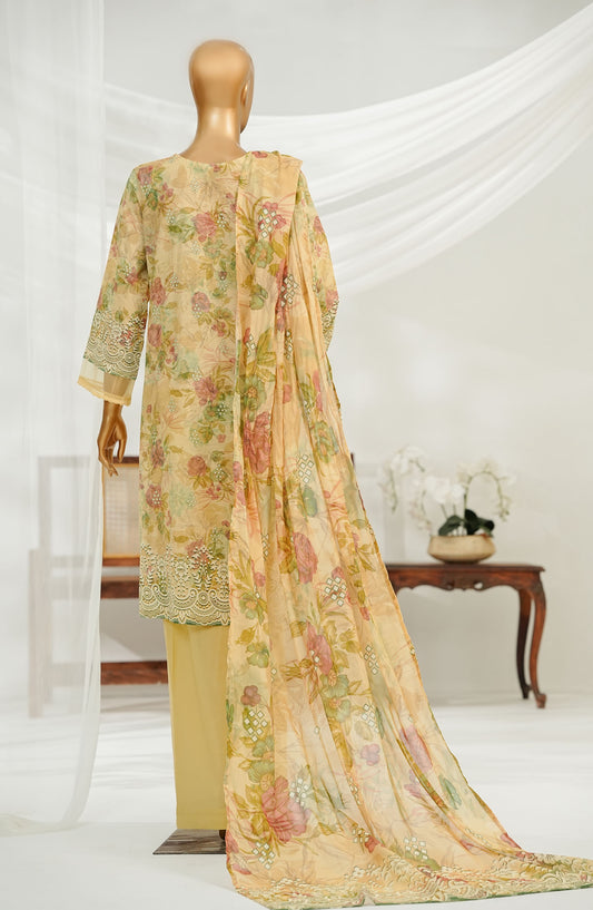 Noorey by Amna Khadija Embroidered Lawn Stitched 3 Piece Suit - AKN-01 - AM25NOREY - Mustard - Summer Collection