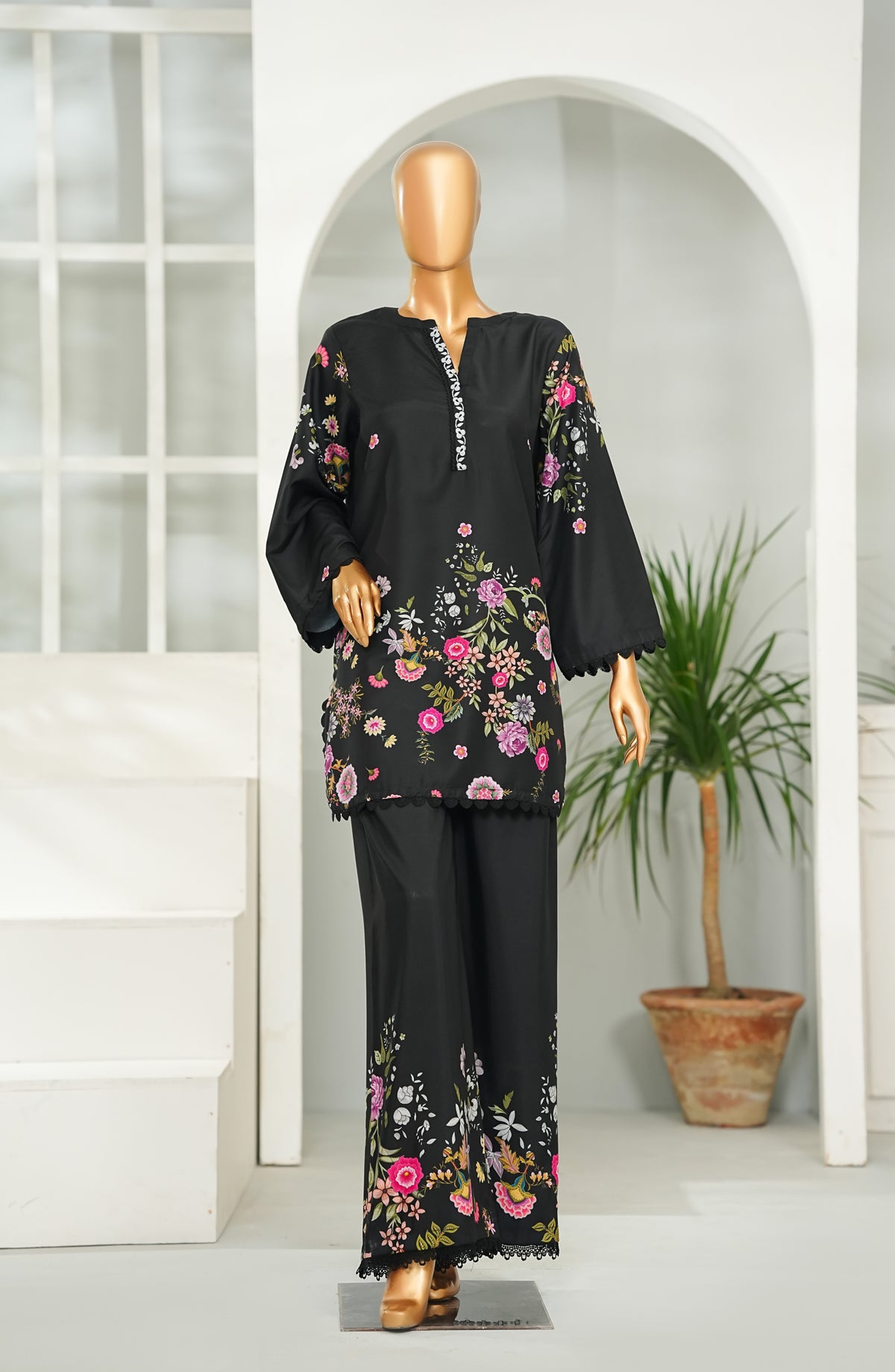 Nooru Luxe Prints by Amna Khadija Printed Poly Cambric Stitched 2 Piece Suit - NLP-05 - AM26NORU - Black - Summer Collection
