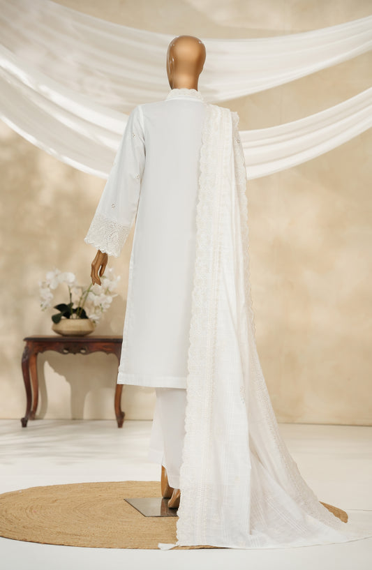 Nur Mahal by Amna Khadija Embroidered Cotton Stitched 3 Piece Suit - NM-03 - AM25NUMH - White - Summer Collection