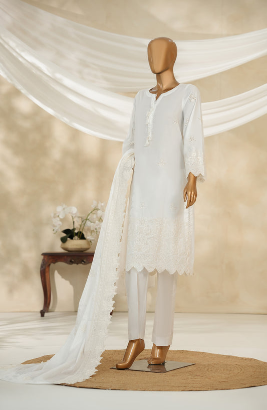 Nur Mahal by Amna Khadija Embroidered Cotton Stitched 3 Piece Suit - NM-01 - AM25NUMH - White - Summer Collection