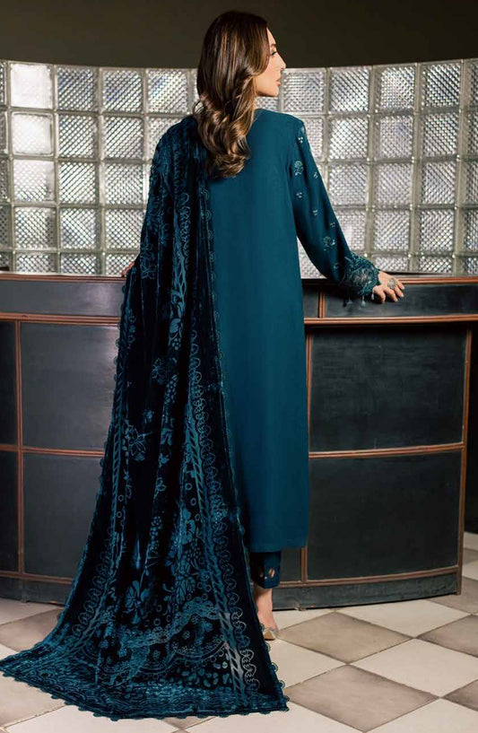 Nureh Exclusive Embroidered Leather Peach Unstitched 3 Piece Suit - NE-282 - NL26XL - Blue - Winter Collection