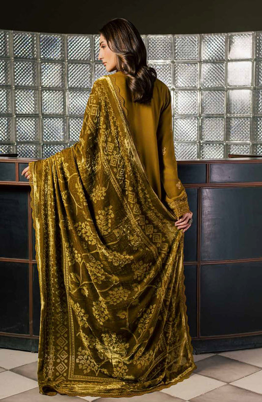 Nureh Exclusive Embroidered Leather Peach Unstitched 3 Piece Suit - NE-283 - NL26XL - Dhani - Winter Collection