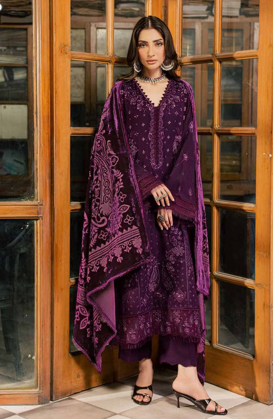 Nureh Exclusive Embroidered Leather Peach Unstitched 3 Piece Suit - NE-284 - NL26XL - Purple - Winter Collection