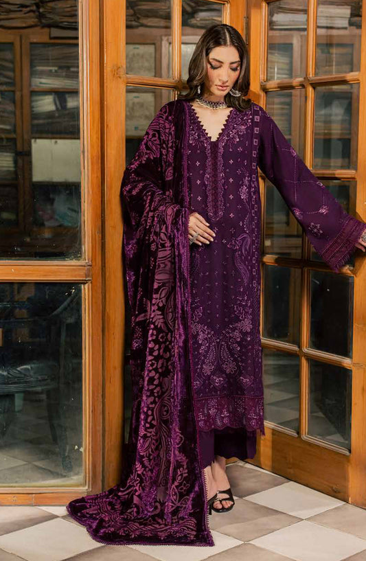 Nureh Exclusive Embroidered Leather Peach Unstitched 3 Piece Suit - NE-284 - NL26XL - Purple - Winter Collection