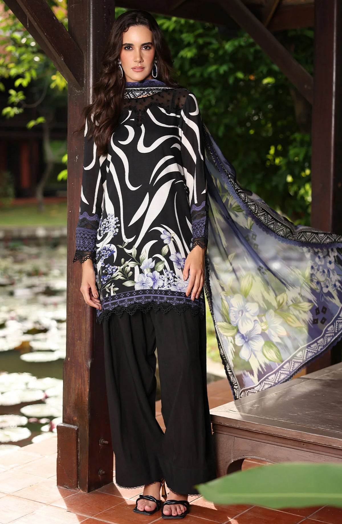 Nureh Daily Delights Embroidered Viscose Slub Unstitched 3 Piece Suit - DD-24 - NL25DD - Black - Daily Wear Collection