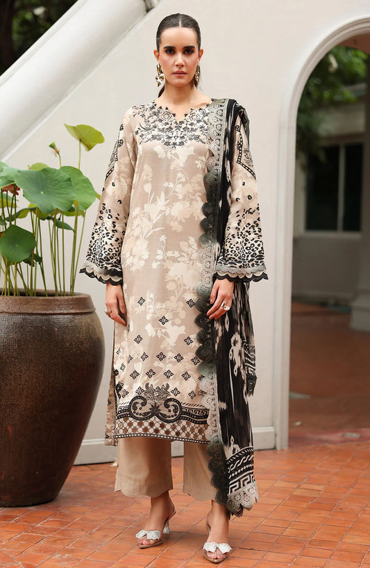 Nureh Daily Delights Embroidered Viscose Slub Unstitched 3 Piece Suit - DD-23 - NL25DD - Beige - Daily Wear Collection