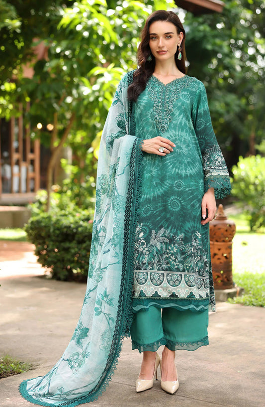 Nureh Daily Delights Embroidered Viscose Slub Unstitched 3 Piece Suit - DD-22 - NL25DD - Green - Daily Wear Collection