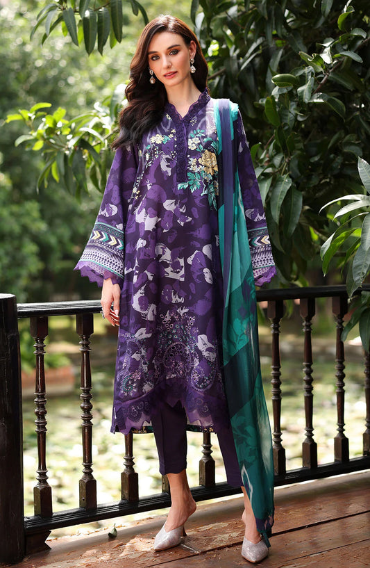 Nureh Daily Delights Embroidered Viscose Slub Unstitched 3 Piece Suit - DD-21 - NL25DD - Purple - Daily Wear Collection