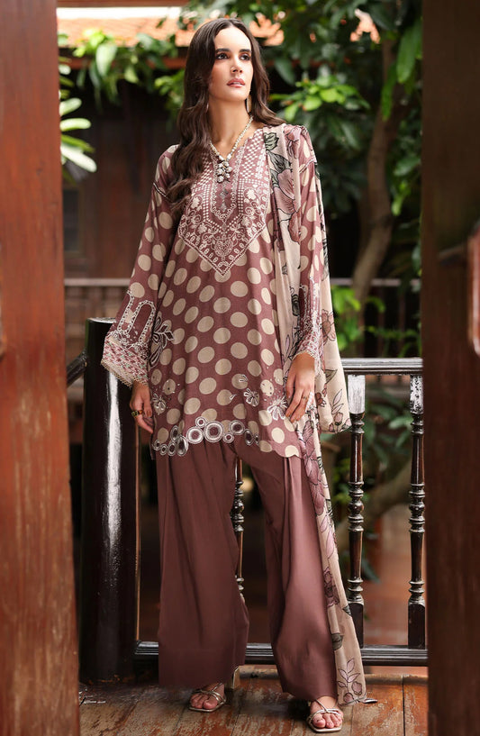 Nureh Daily Delights Embroidered Viscose Slub Unstitched 3 Piece Suit - DD-20 - NL25DD - Brown - Daily Wear Collection