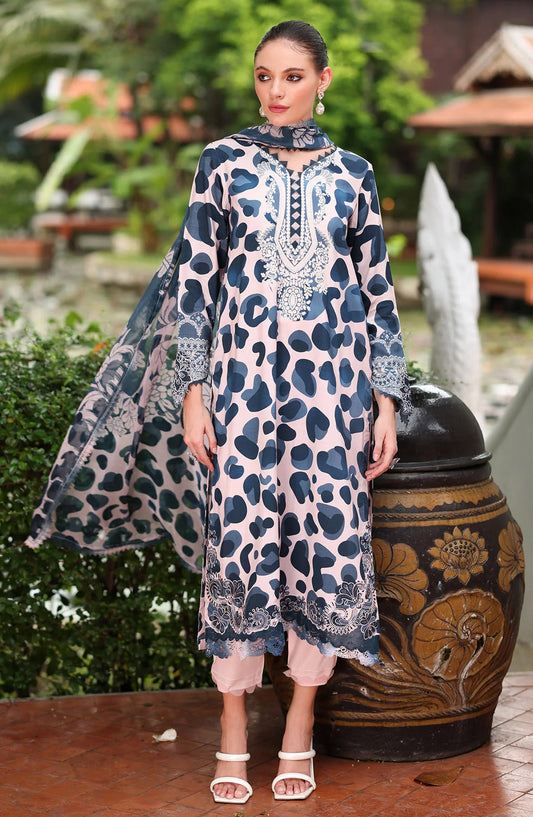 Nureh Daily Delights Embroidered Viscose Slub Unstitched 3 Piece Suit - DD-19 - NL25DD - Blue - Daily Wear Collection