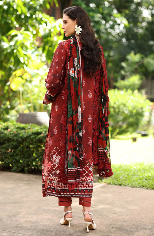 Nureh Daily Delights Embroidered Viscose Slub Unstitched 3 Piece Suit - DD-18 - NL25DD - Red - Daily Wear Collection