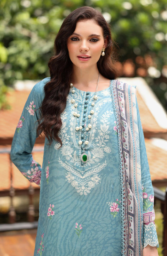 Nureh Daily Delights Embroidered Viscose Slub Unstitched 3 Piece Suit - DD-17 - NL25DD - Blue - Daily Wear Collection