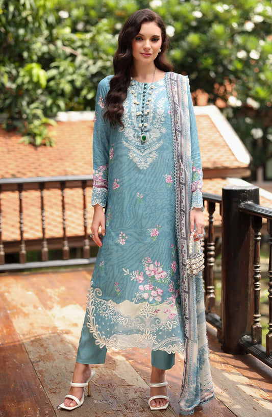 Nureh Daily Delights Embroidered Viscose Slub Unstitched 3 Piece Suit - DD-17 - NL25DD - Blue - Daily Wear Collection