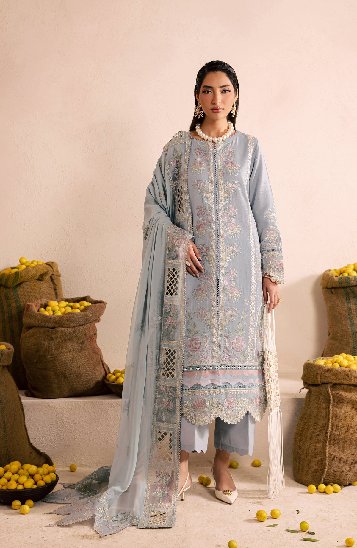 Nureh Exclusive Embroidered Lawn Unstitched 3 Piece Suit - NE-217 - NL26KL - Blue - Luxury Collection