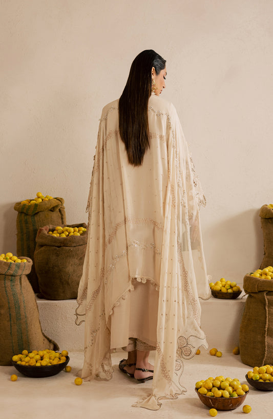 Nureh Exclusive Embroidered Lawn Unstitched 3 Piece Suit - NE-218 - NL26KL - Fawn - Luxury Collection