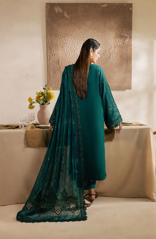 Nureh Exclusive Embroidered Lawn Unstitched 3 Piece Suit - NE-220 - NL26KL - Teal - Luxury Collection