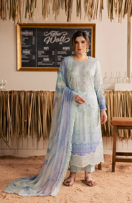 Nureh Gardenia Embroidered Lawn Unstitched 3 Piece Suit - NSG-215 - NL26DE - Blue - Summer Collection