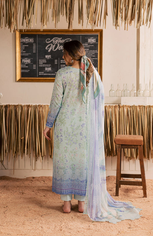 Nureh Gardenia Embroidered Lawn Unstitched 3 Piece Suit - NSG-215 - NL26DE - Blue - Summer Collection