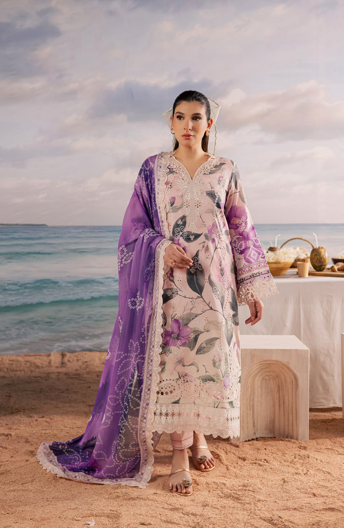 Nureh Gardenia Embroidered Lawn Unstitched 3 Piece Suit - NSG-216 - NL26DE - Peach - Summer Collection