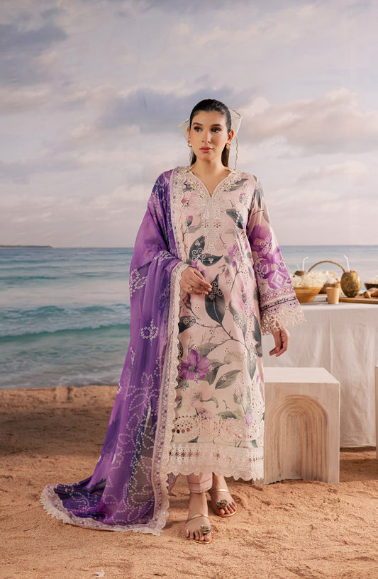 Nureh Gardenia Embroidered Lawn Unstitched 3 Piece Suit - NSG-216 - NL26DE - Peach - Summer Collection