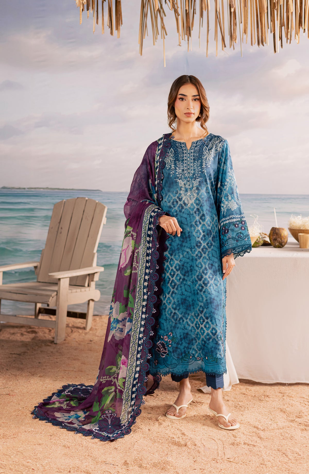 Nureh Gardenia Embroidered Lawn Unstitched 3 Piece Suit - NSG-217 - NL26DE - Blue - Summer Collection