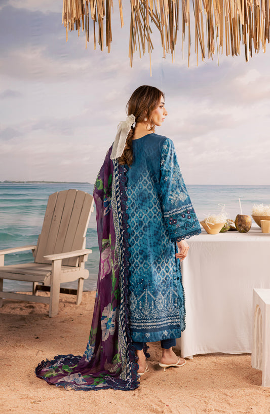 Nureh Gardenia Embroidered Lawn Unstitched 3 Piece Suit - NSG-217 - NL26DE - Blue - Summer Collection