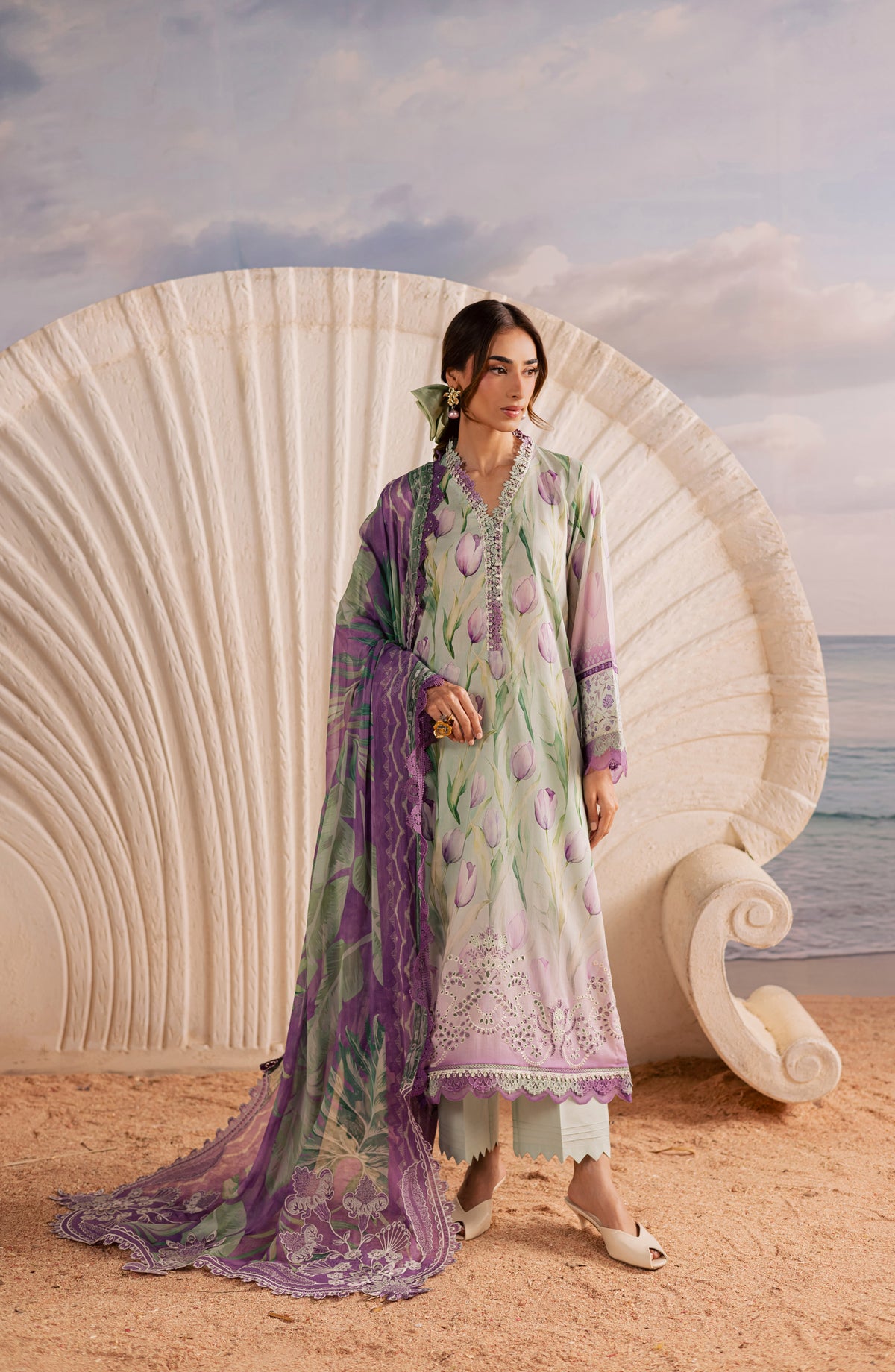 Nureh Gardenia Embroidered Lawn Unstitched 3 Piece Suit - NSG-218 - NL26DE - Green - Summer Collection