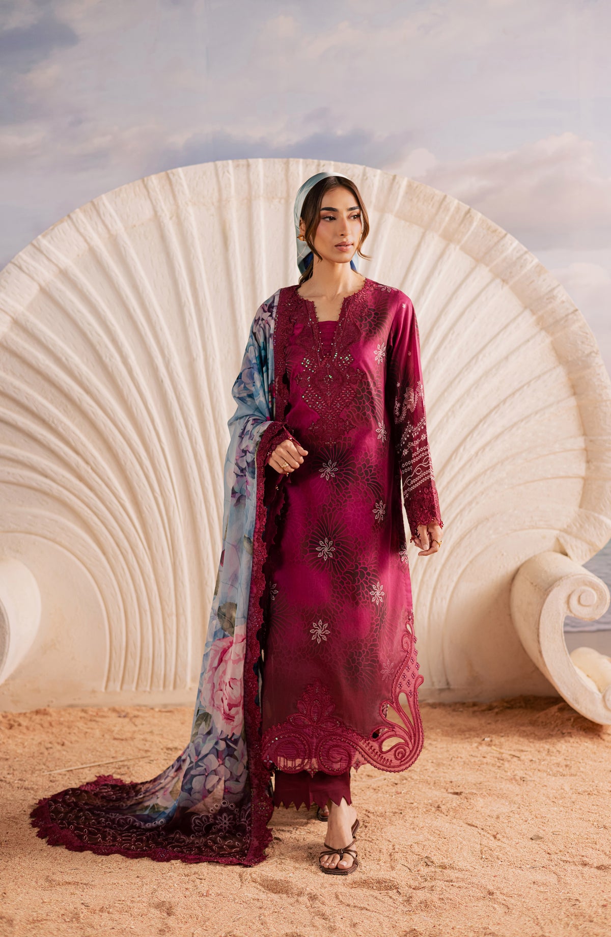 Nureh Gardenia Embroidered Lawn Unstitched 3 Piece Suit - NSG-219 - NL26DE - Pink - Summer Collection