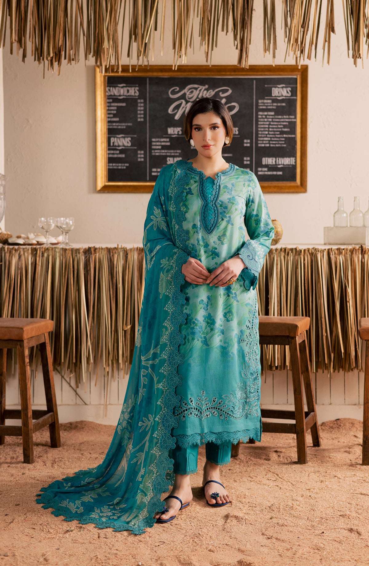 Nureh Gardenia Embroidered Lawn Unstitched 3 Piece Suit - NSG-221 - NL26DE - Green - Summer Collection