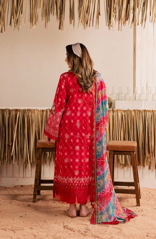 Nureh Gardenia Embroidered Lawn Unstitched 3 Piece Suit - NSG-223 - NL26DE - Red - Summer Collection