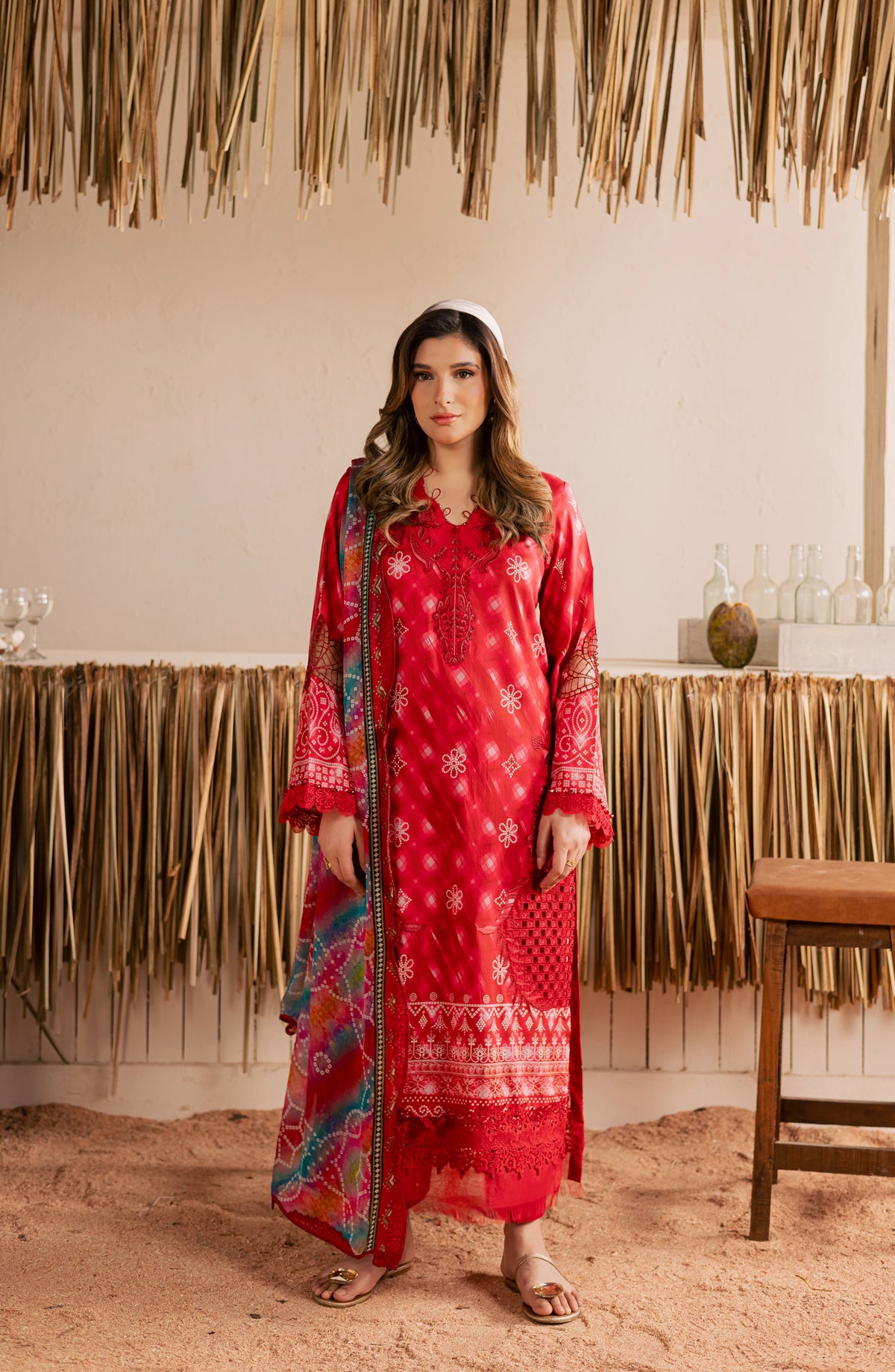 Nureh Gardenia Embroidered Lawn Unstitched 3 Piece Suit - NSG-223 - NL26DE - Red - Summer Collection