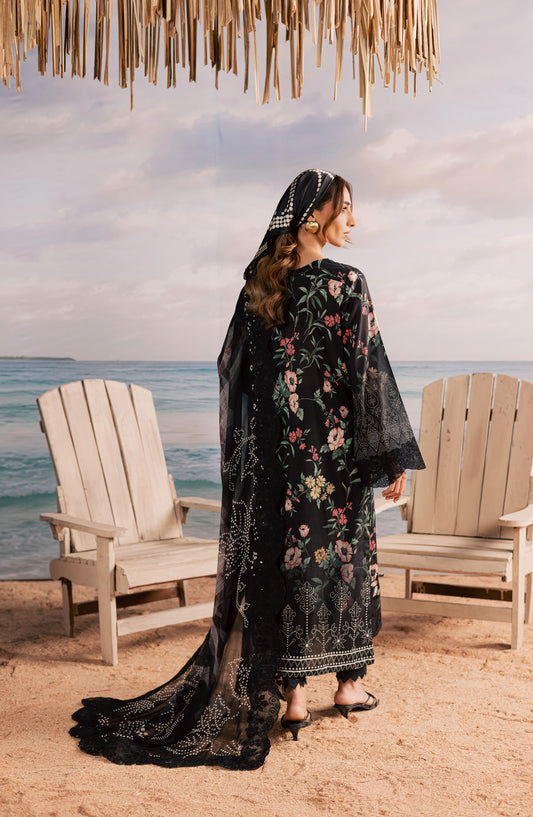 Nureh Gardenia Embroidered Lawn Unstitched 3 Piece Suit - NSG-224 - NL26DE - Black - Summer Collection
