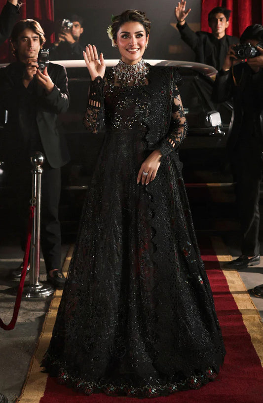 Nureh Jhoomro Luxury Embroidered Net Unstitched 3 Piece Suit - NL-87 Fayra - NU25JHM - Black - Formals Collection