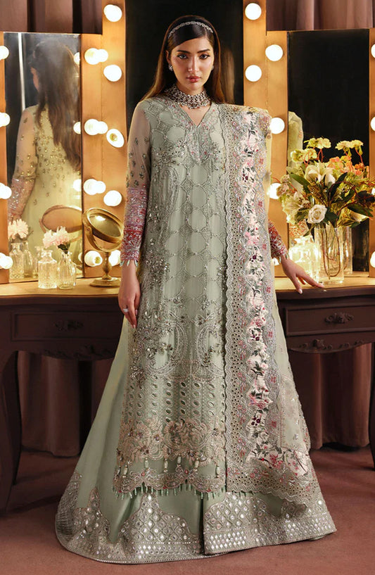 Nureh Jhoomro Luxury Embroidered Chiffon Unstitched 3 Piece Suit - NL-86 Insia - NU25JHM - Green - Formals Collection