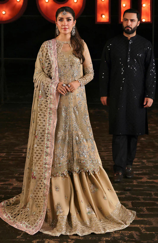 Nureh Jhoomro Luxury Embroidered Chiffon Unstitched 3 Piece Suit - NL-85 Raina - NU25JHM - Beige - Formals Collection