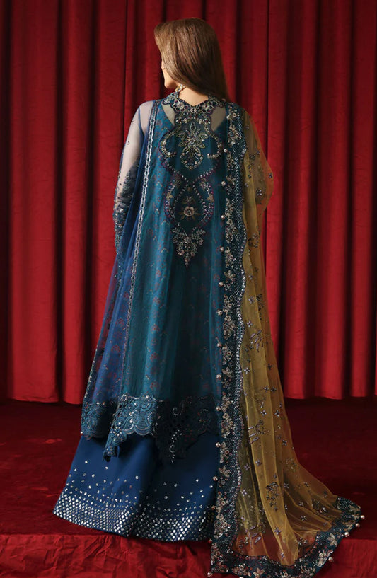 Nureh Jhoomro Luxury Embroidered Net Unstitched 3 Piece Suit - NL-84 Resham - NU25JHM - Blue - Formals Collection