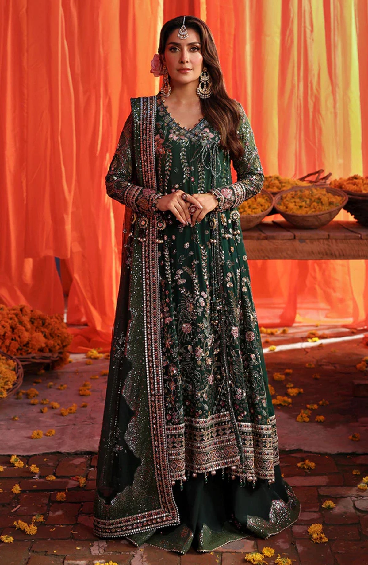 Nureh Jhoomro Luxury Embroidered Chiffon Unstitched 3 Piece Suit - NL-83 Zoha - NU25JHM - Green - Formals Collection