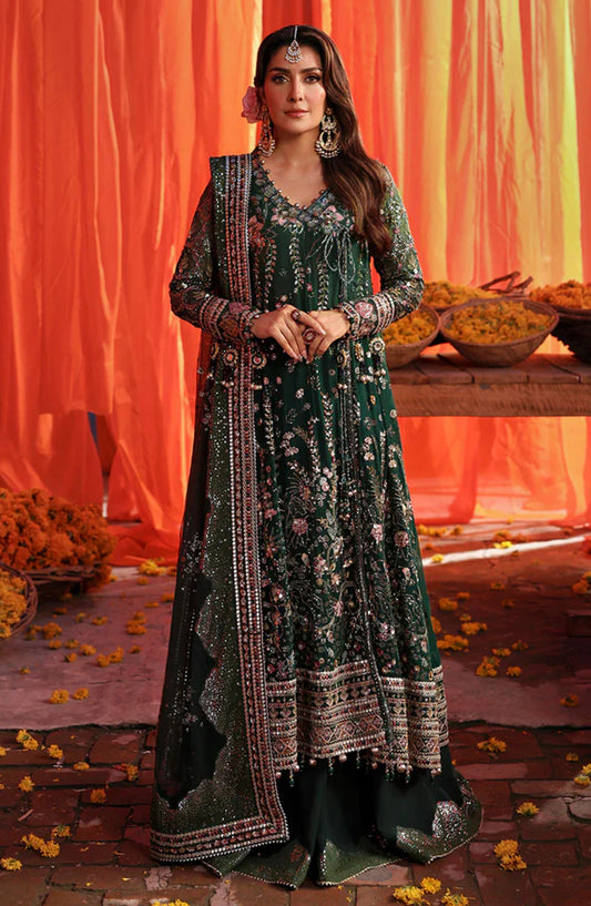 Nureh Jhoomro Luxury Embroidered Chiffon Unstitched 3 Piece Suit - NL-83 Zoha - NU25JHM - Green - Formals Collection