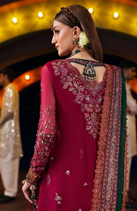 Nureh Jhoomro Luxury Embroidered Chiffon Unstitched 3 Piece Suit - NL-82 Syera - NU25JHM - Pink - Formals Collection