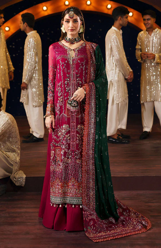 Nureh Jhoomro Luxury Embroidered Chiffon Unstitched 3 Piece Suit - NL-82 Syera - NU25JHM - Pink - Formals Collection