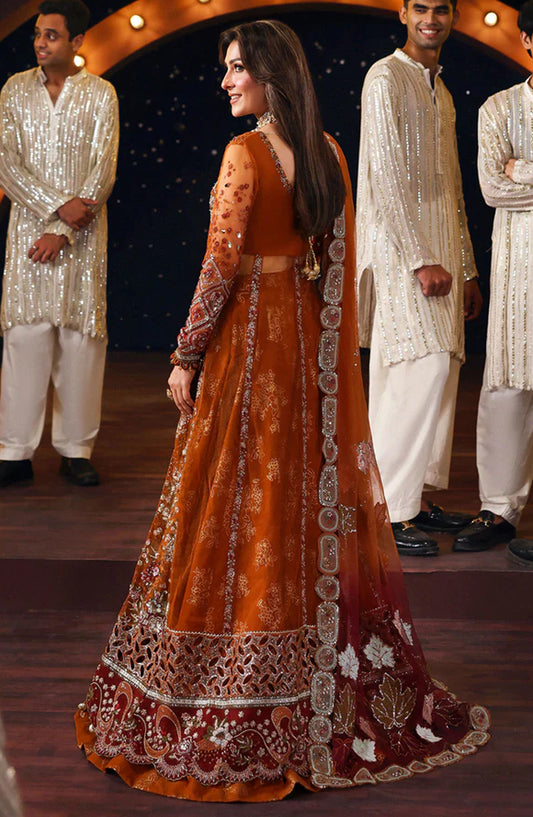 Nureh Jhoomro Luxury Embroidered Net Unstitched 3 Piece Suit - NL-80 Zardozi - NU25JHM - Orange - Formals Collection